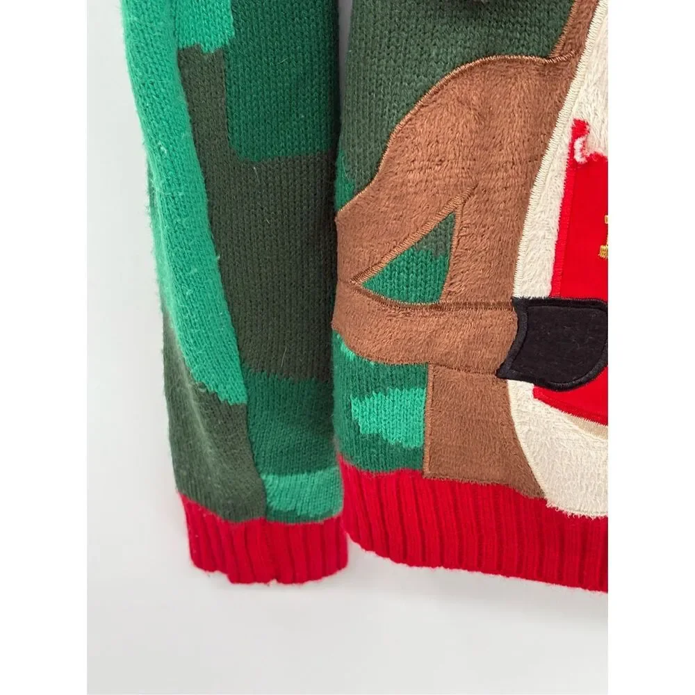 Blizzard Bay Sweater Ugly Christmas Brewdolph Men Small Green Camo Beer‎ Pouch